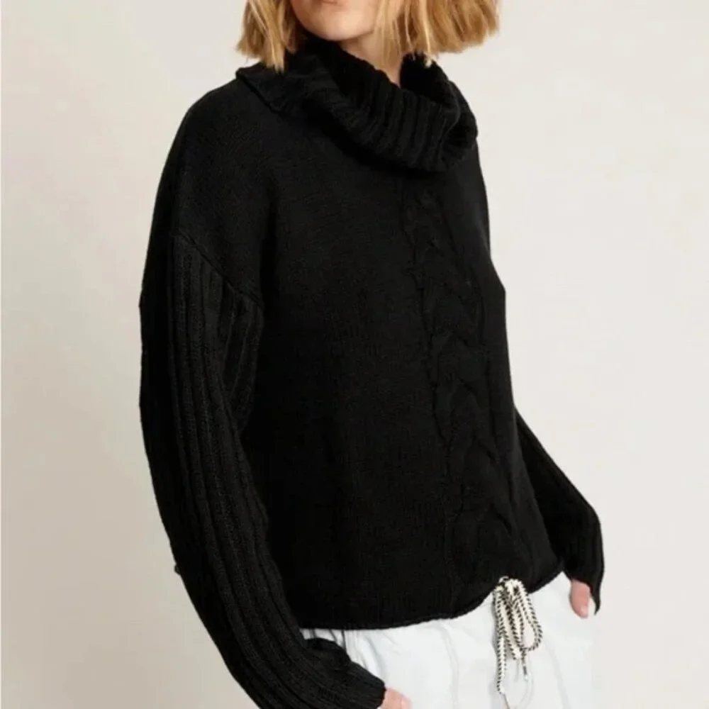 One Teaspoon Poison Classic Chunky Roll‎ Neck Cotton Knit Sweater Black S NEW